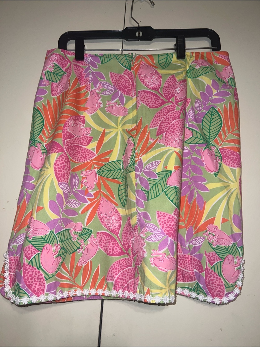 Lilly Pulitzer Pink, Green & Orange Tropical Frog Print Skirt